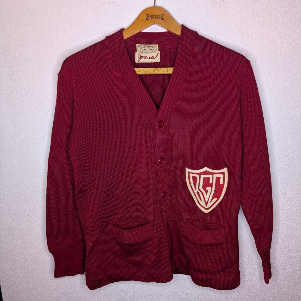 Vintage Criterion Knitting Co Letterman Cardigan USA Made Size Medium-Large(A12)